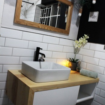 floating basin unit painted mdf with waterfall ash top